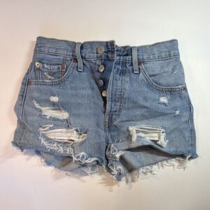 Levi's Women’s 501 Distressed Cut Off Denim Shorts Button Fly Blue Size 24